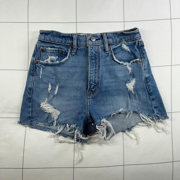 Abercrombie & Fitch Pants - Abercrombie & Fitch Shorts Womens 25 Blue High Rise Mom Denim Distressed Raw Hem